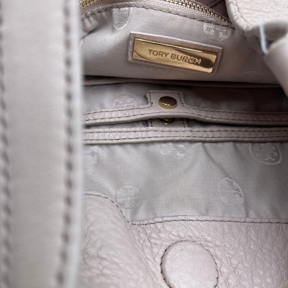 Tory Burch Shoulder Hobo Bag Ivy Pebbled Leather Expandable Zip Shell Pink Cream - Picture 7 of 10